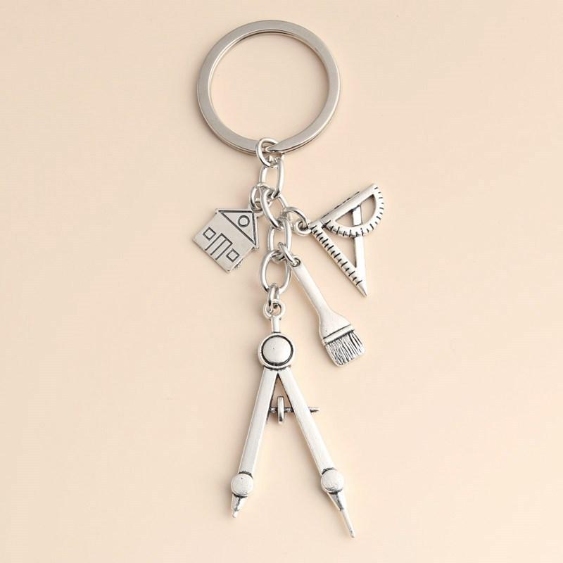 Compass Keychain Mini - Porte-clés multifonctionnel en argent avec règle