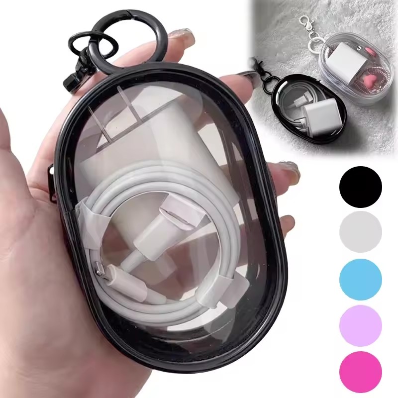 Cable Winder Keychain - Boîte de rangement multifonctionnelle transparente pour
