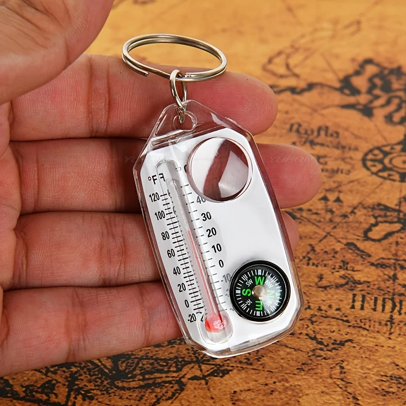 Compass Keychain Mini - Porte-clés 3 en 1, boussole portable,